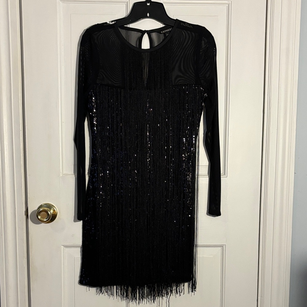 Express Black Fringe Sequin Dress